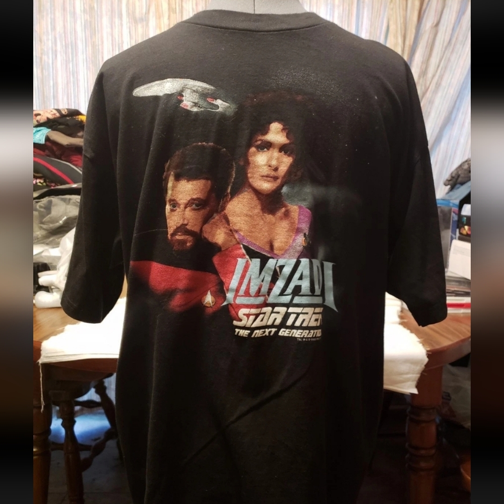 VTG STAR TREK NEXT GENERATION XL 1995 NWOT RIKER TROI PICARD SHIRT WORF TV MOVIE